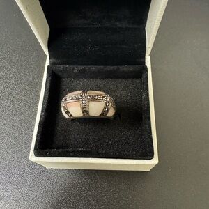 Vintage Sterling Silver Pink Mother of Pearl Marcasite Ring